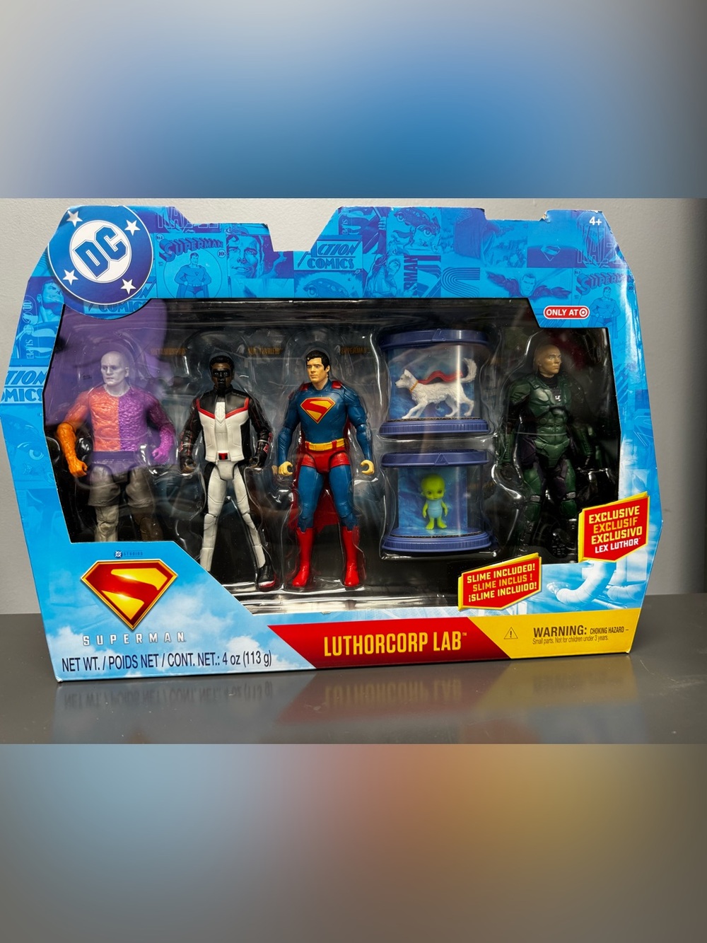 DC Luthorcorp Lab Action Figure Set comes with 4 figures and slime